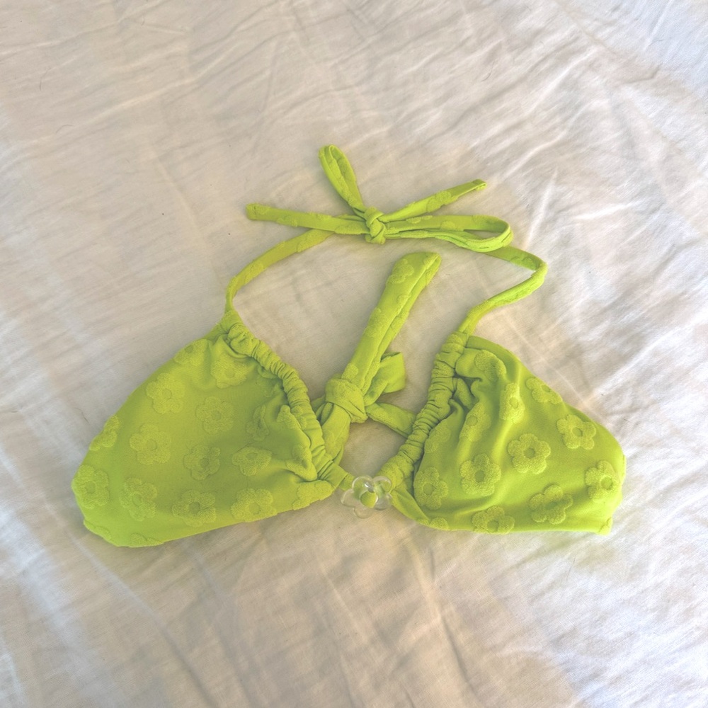 Wild Fable Floral Lime Green Bikini Top, halter style, size small